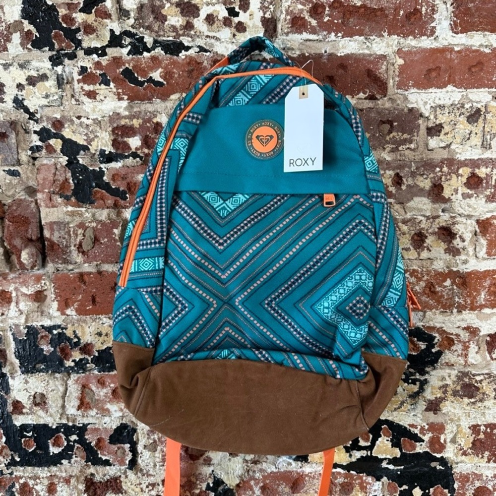 Roxy Distraction Backpack Teal Orange Geometric Tribal Print Faux Suede Bottom